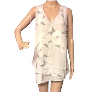 SLEEVELESS V-NECK FLORAL TOP GRAY PURPLE SILKY TOP CUT OUT SMALL TROUVE